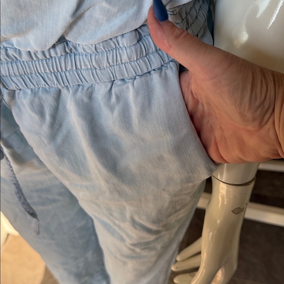 Light Blue Button-Up Jumpsuit - Picture 3 of 10